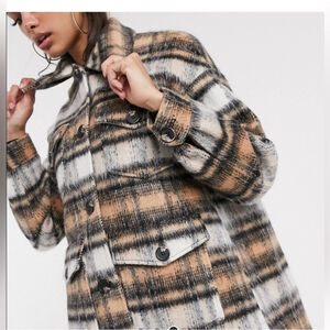 ASOS 
 wool blend button up jacket collar pockets black white oversized 2